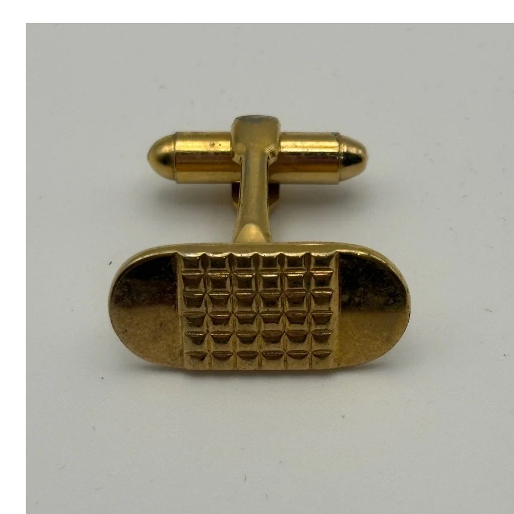 Cufflinks Mens OS Gold Grid Textured Oval Retro Accessory Timeless Vintage